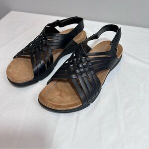 Easy Spirit Semar black leather cross strap adjustable sling back sandals size 8